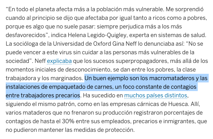 6/ A principios de mayo,  @legidoquigley y  @mfranco_uah decían: si solo nos preocupamos de nuestro culo, si dejamos de lado a los marginados, a precarios, a inmigrantes, la epidemia nos alcanzará igualmente. A finales de mayo aparecen los brotes en Aragón y Lleida. Vaya sorpresa