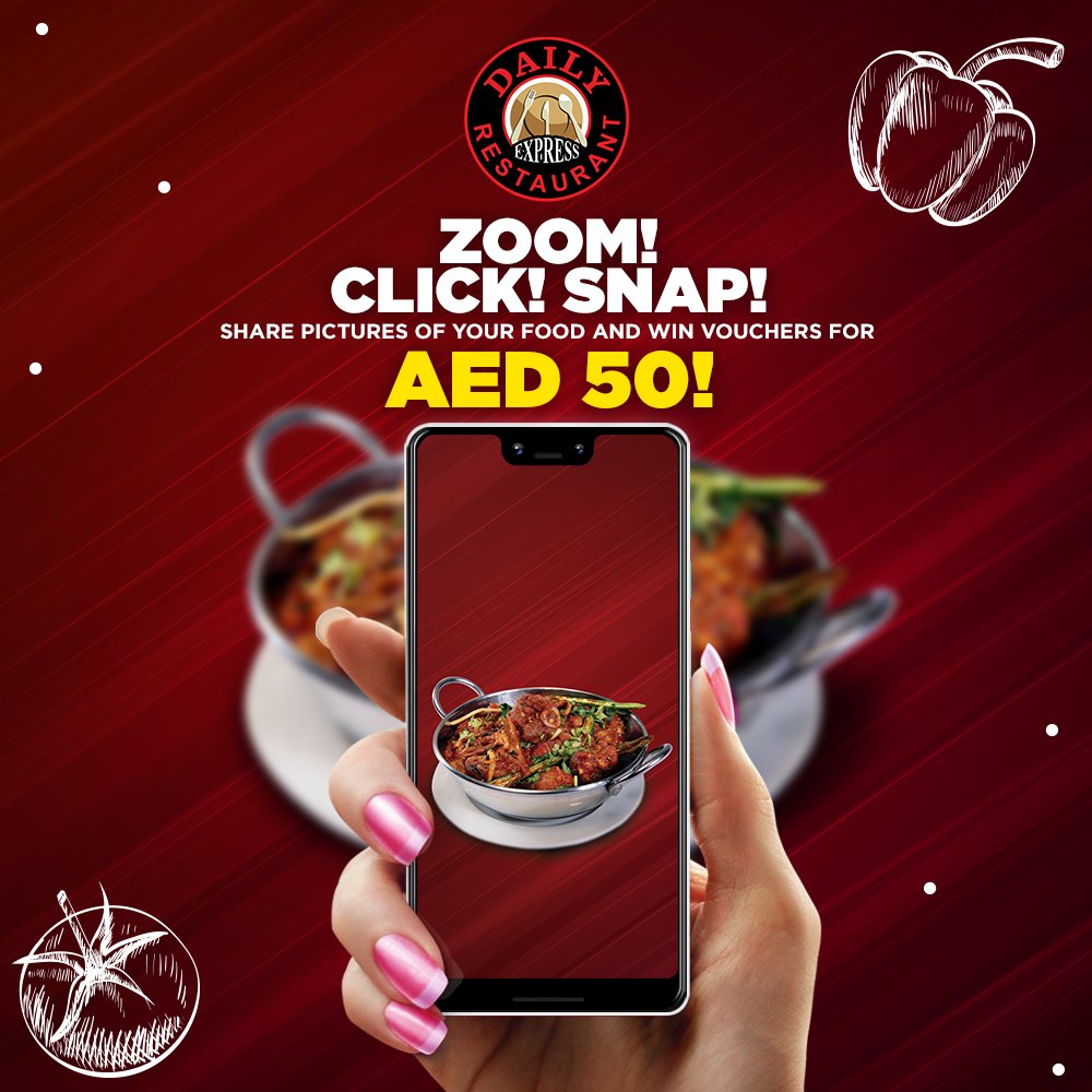 Dailyrestaurant's tweet photo. Snap before you snack! Taking pictures of your food can help you win!

Upload your favorite food pictures and get a chance to win vouchers of AED 50

#DailyExpressRestaurant #Dinein #Delivery #OrderNow #desifood #contesttime https://t.co/oK55lmkaQX