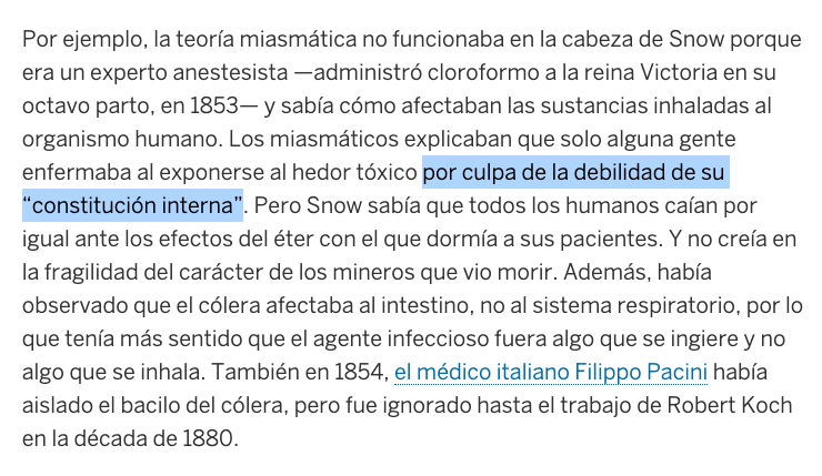 7/ Es algo que viene de lejos, lejísimos. Teorías científicas sobre métodos de contagio que hoy suenan ridículas, pero que se sustentaban, en parte, en la debilidad de carácter de los pobres  https://elpais.com/ciencia/2020-06-19/la-inesperada-muerte-de-la-senora-eley-que-descubrio-como-combatir-las-epidemias.html