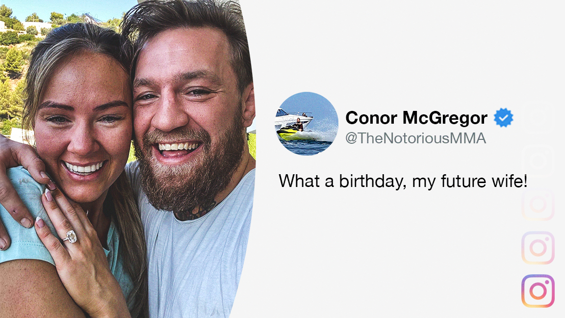 espnmma's tweet photo. Conor McGregor revealed his engagement to long-term girlfriend, now “future wife" Dee Devlin 💍

(via @TheNotoriousMMA) https://t.co/RTPoHEMVjn