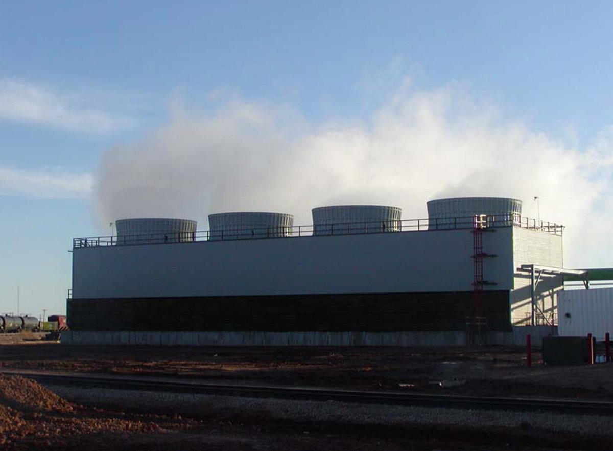 Most people think of cooling towers as the first picture, and of course these exist but they’re actually pretty rare. The second picture is more common, and much less visibly identifiable to the public