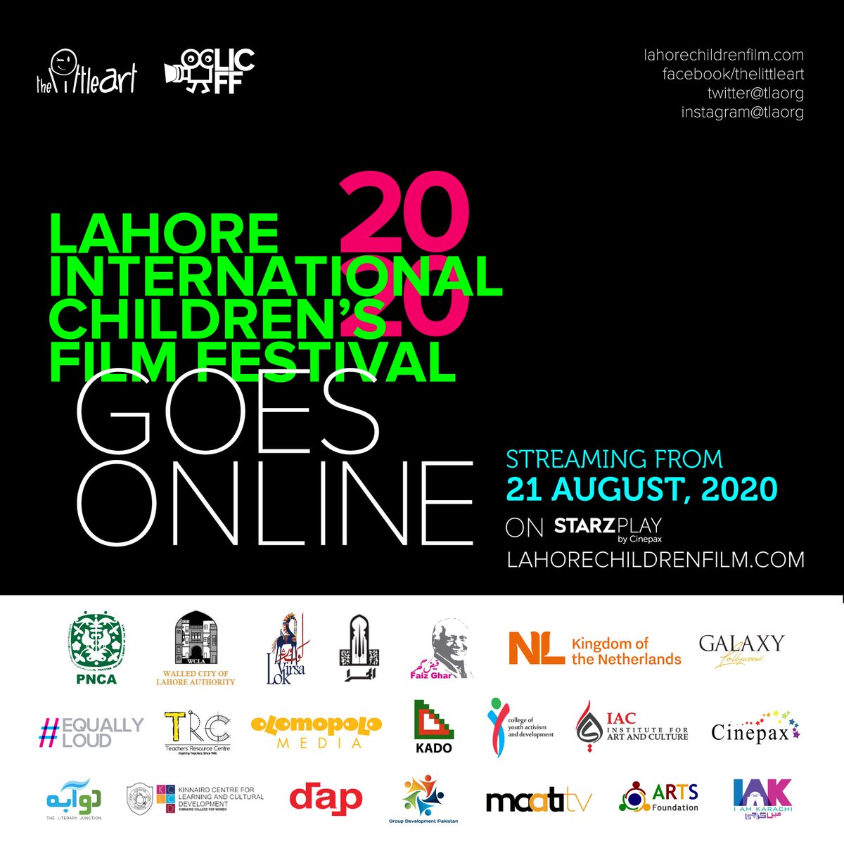 tlaorg's tweet image. Announcing 12th Lahore International Children’s Film Festival (LICFF) - Online 

Presenting in collaboration with 20 national and international organisations

Register now for details and free vouchers:
lahorechildrenfilm.com

#TLAORG #LICFF20 #Equallyloud #Film #Children #Youth