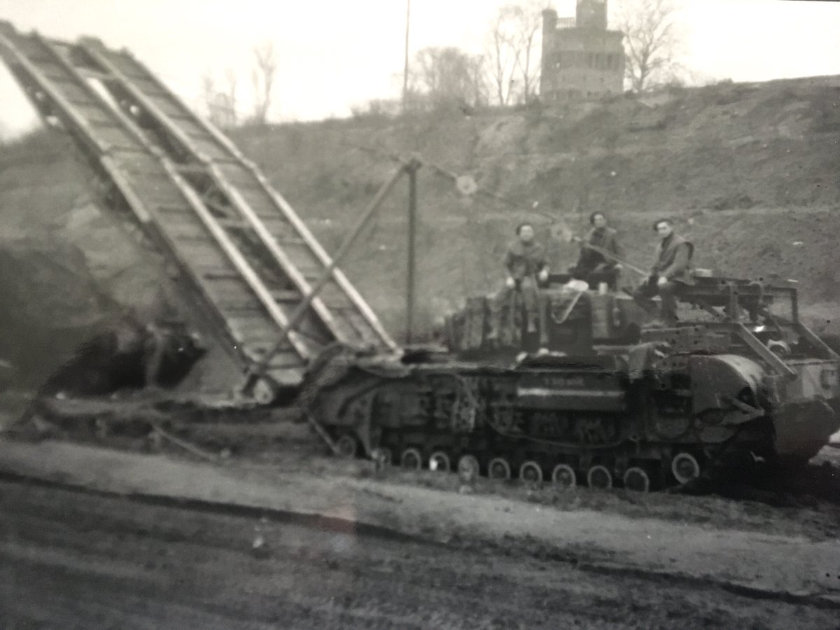 Infantry had measured the crossing as being up to 30 feet (with a piece of string weighted by a stone). AVRE 2F (L/Sgt Finan) travelled through Overloon, the SBG bringing down comms wire as it went, until sappers went ahead to lift it. (Photo shows a 617 AVRE in 1945). 10/14