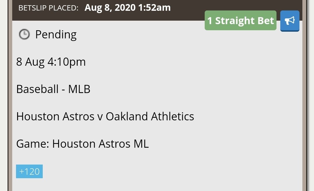 HaterCouch's tweet photo. #MLBChase 6C
Astros ML (+120)
Record 5-0 https://t.co/AWkJ0sSbQm
