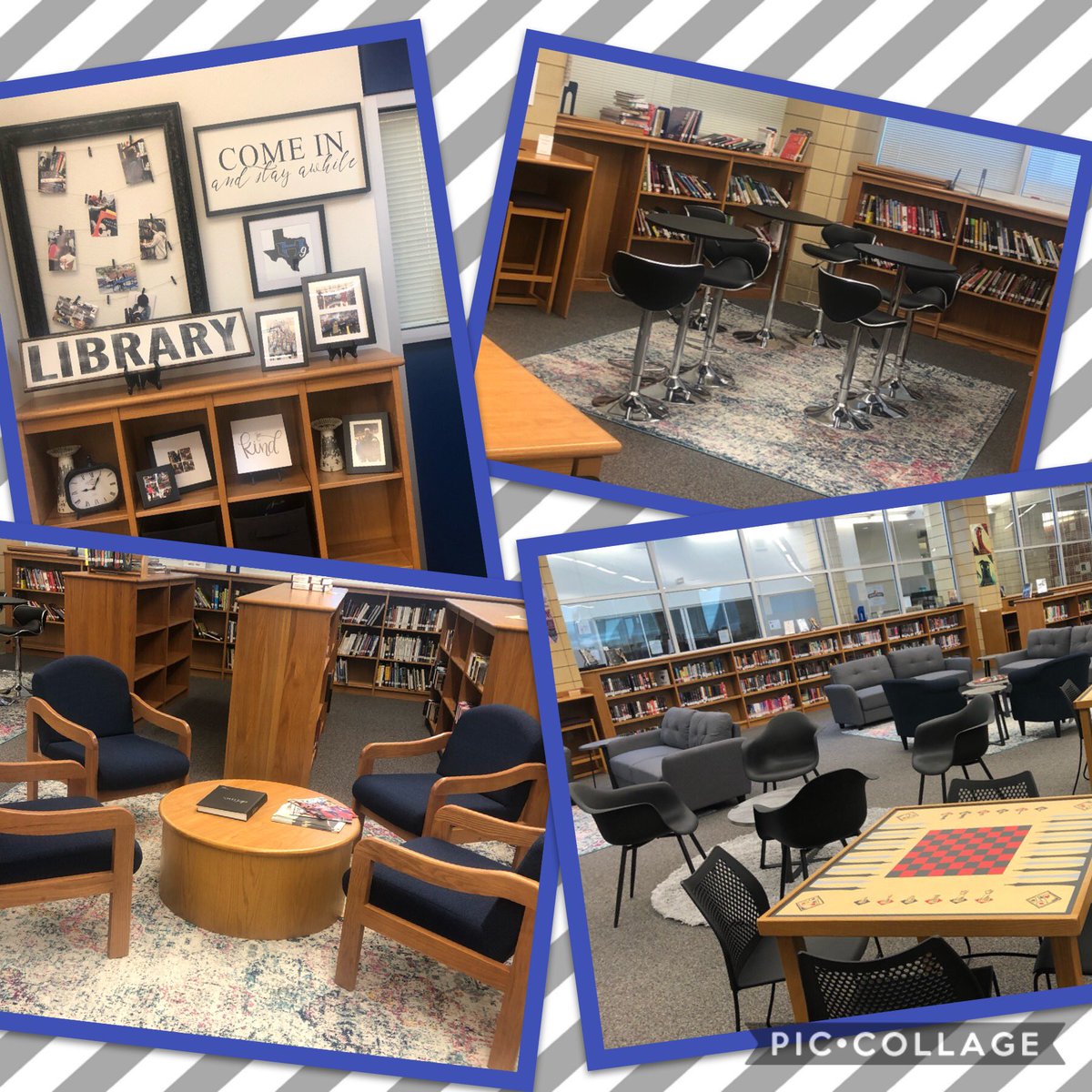 whiteleyreads's tweet photo. I finally revealed the redesign of @hebron9th library space to our staff &amp; I LOVED seeing their smiling faces (well, eyes) &amp; brainstorming new ways to use the space! Now, #COVID go away, so the Ss can come back! 😃💙😃💙 https://t.co/3IcWGjWc9Q