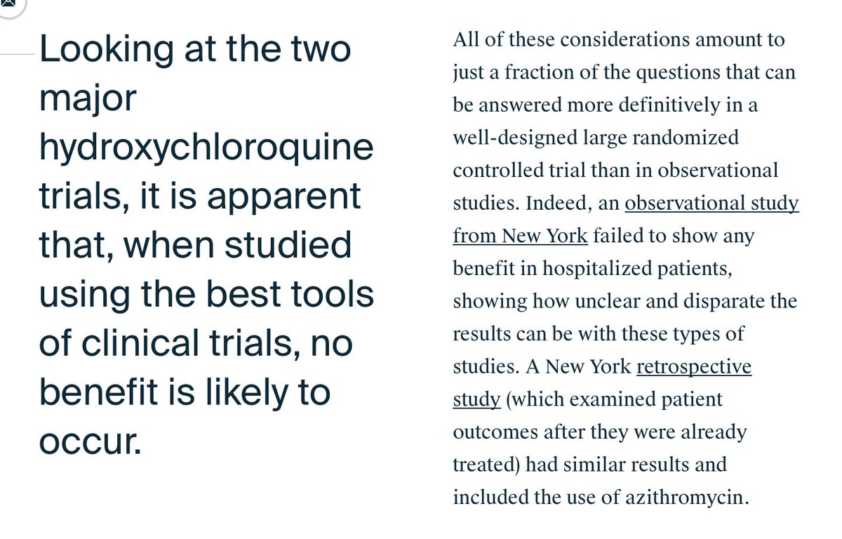 Next he cites two observational studies from New YorkI covered the NEJM study (which was problematic) in the linked tweet - also late treatmentAnd the second study was again for late treatmentBut... https://twitter.com/gummibear737/status/1283840201241047044?s=21