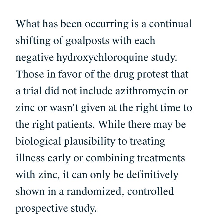 That’s it for evidenceHe argues that HCQ proponents are moving the goal posts by requiring early treatmentBut Dr Raoult, Zelenko are on record since March saying that early treatment is essentialAnd the best study to test this was cancelled by NIH https://twitter.com/gummibear737/status/1289263452574355459?s=21
