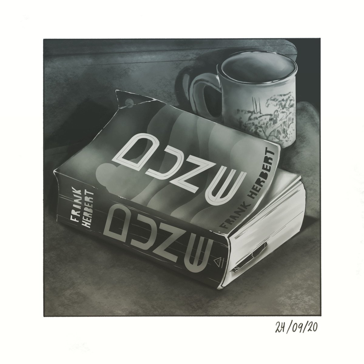 ohshitsam's tweet photo. Old school life drawing on a not-so-old-school tablet. 
Ft. coffee &amp; books (AKA my pandemic lifeline) https://t.co/VGvMAhNCw1