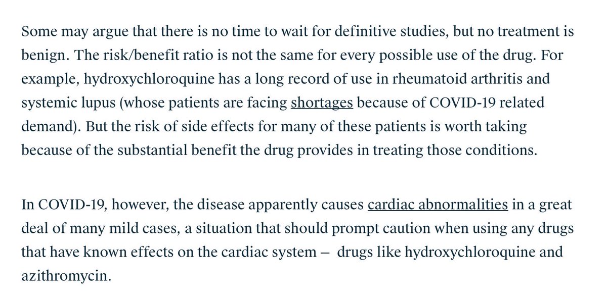 Finally he argues risk/benefitProblem is that if you treat with HCQ and it turns out not to work then you have done a little harmBut if you don’t treat and it turns out to work then you have let alot of people die