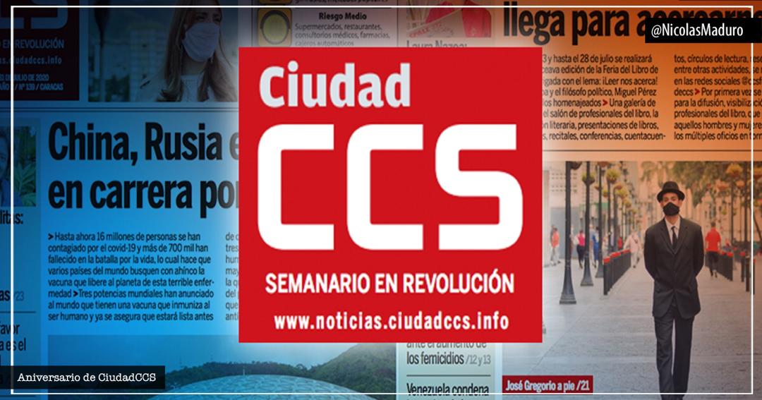 ¡Feliz cumpleaños @Ciudad_Ccs! Un abrazo lleno de cariño a todo el equipo de este periódico, nacido en Revolución. Ya son 11 años promoviendo desde sus espacios, información veraz y crítica al servicio del pueblo venezolano. ¡Sigan en batalla por la verdad!