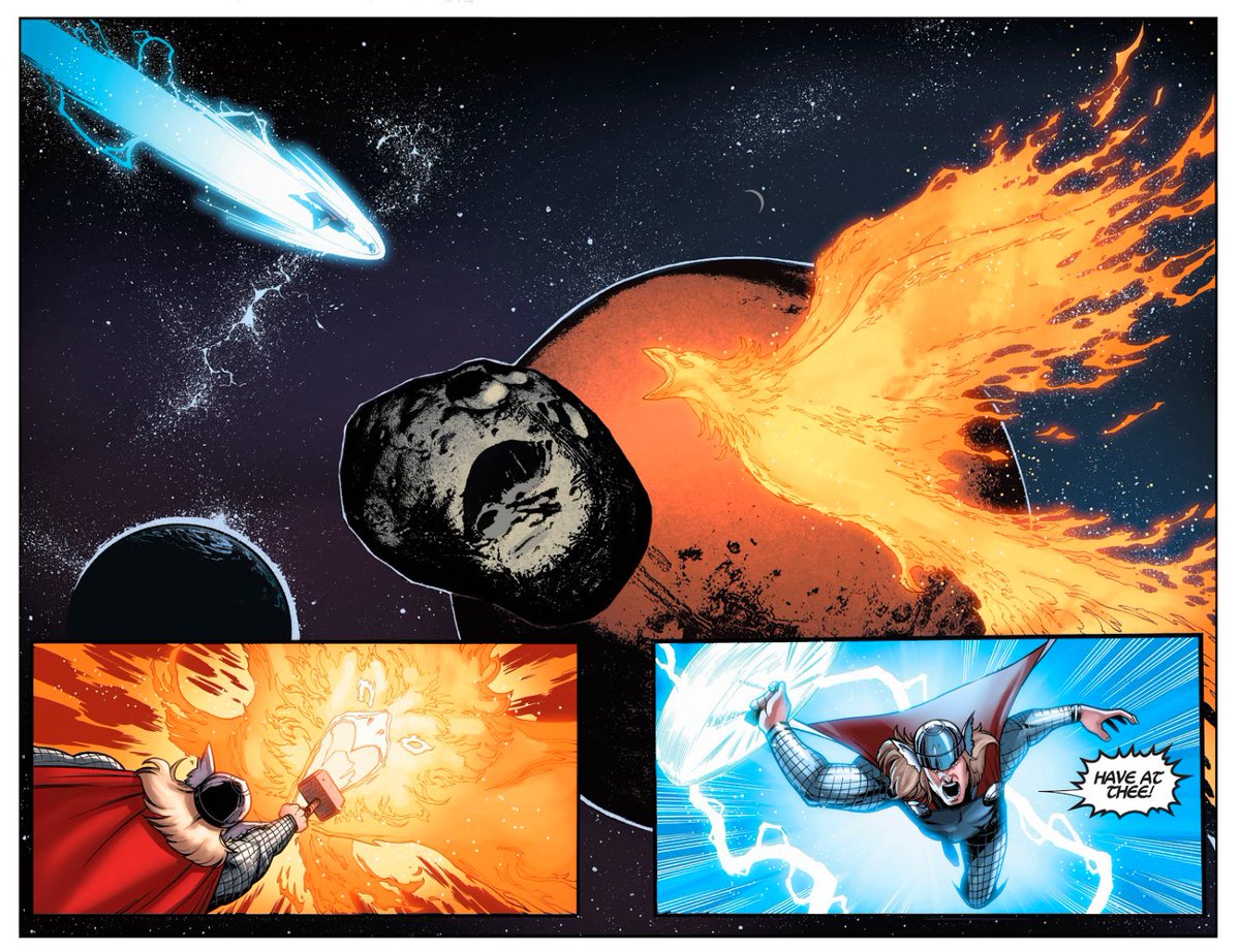 Thor at his base form without fear , took the fight to the Phoenix Force and with a massive strike knocked out it out. Thor attacked the embodiment of life & death weakened it? ... Power!