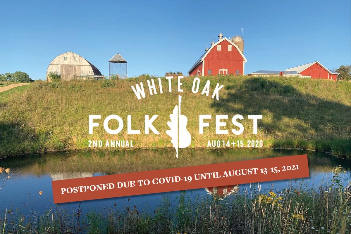 WhiteOakFolk's tweet photo. We planned an amazing followup to last year’s folk fest, but sadly, due to COVID-19, we have have had to postpone the 2nd Annual WHITE OAK FOLK FEST — our new fest dates are August 13-15, 2021. https://t.co/MiYbdVE5Z5 #whiteoakfolkfest #WOFF2021 https://t.co/Q2lPvDEaD8