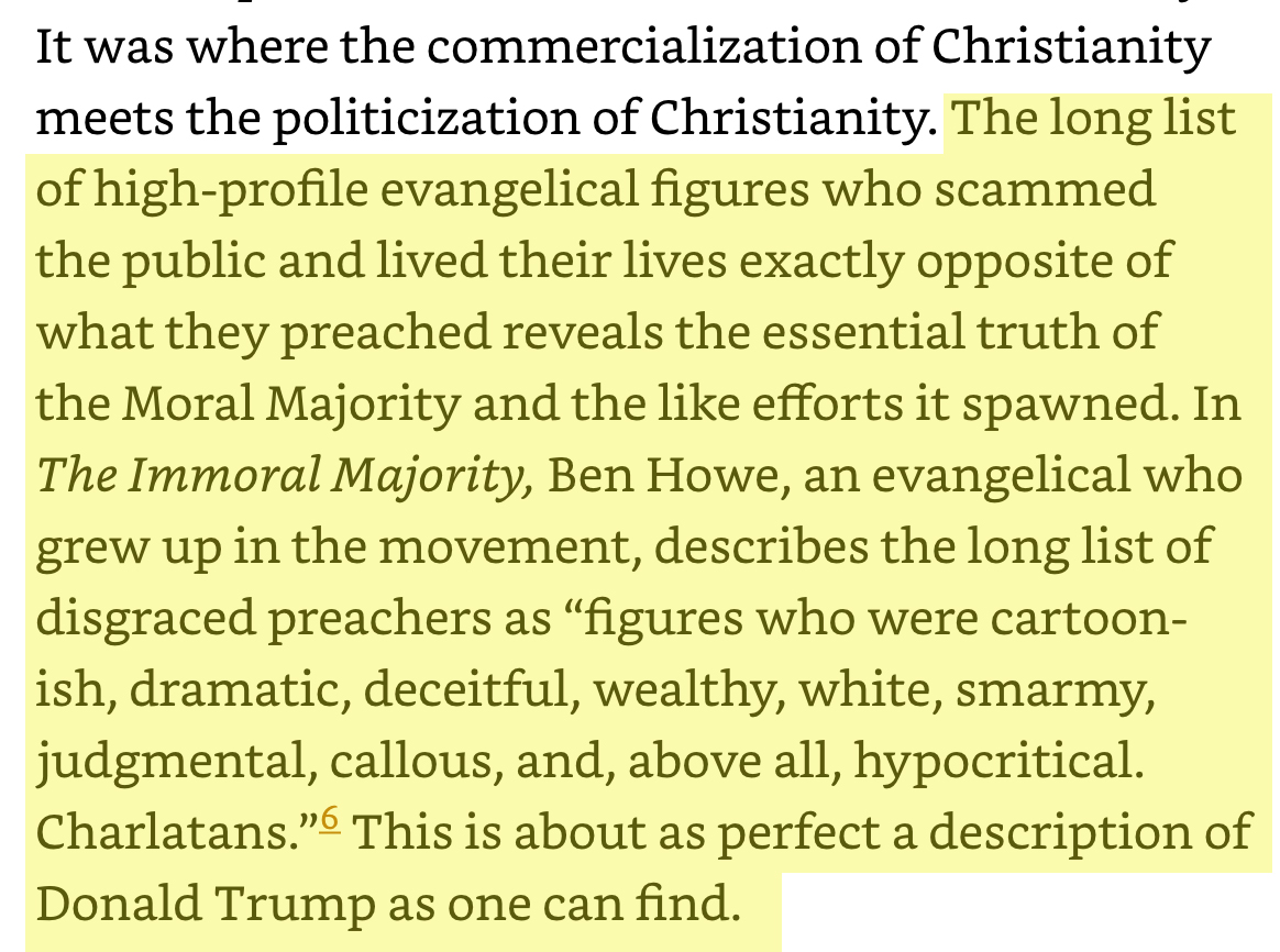 16/ Stevens explains why religious evangelicals embrace Trump: white evangelicals have been primed for decades for just such a figure by comparing Trump and TV evangelical Jimmy Swaggart. (You can see how bluntly Stevens writes)