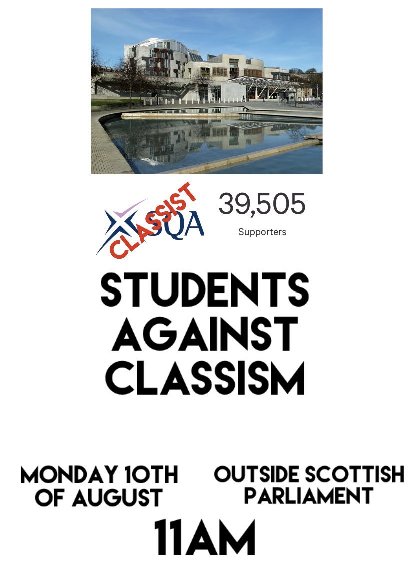 LeahMxree's tweet photo. Protest on Monday, 11Am outside the Scottish Parliament. Even if you weren’t directly affected, help stand up for what is right. #SQAResultsFiasco #SQAResults #resultsday #sqa #Edinburgh #EdinburghProtest #Parliament https://t.co/Qdr9ycqkYW