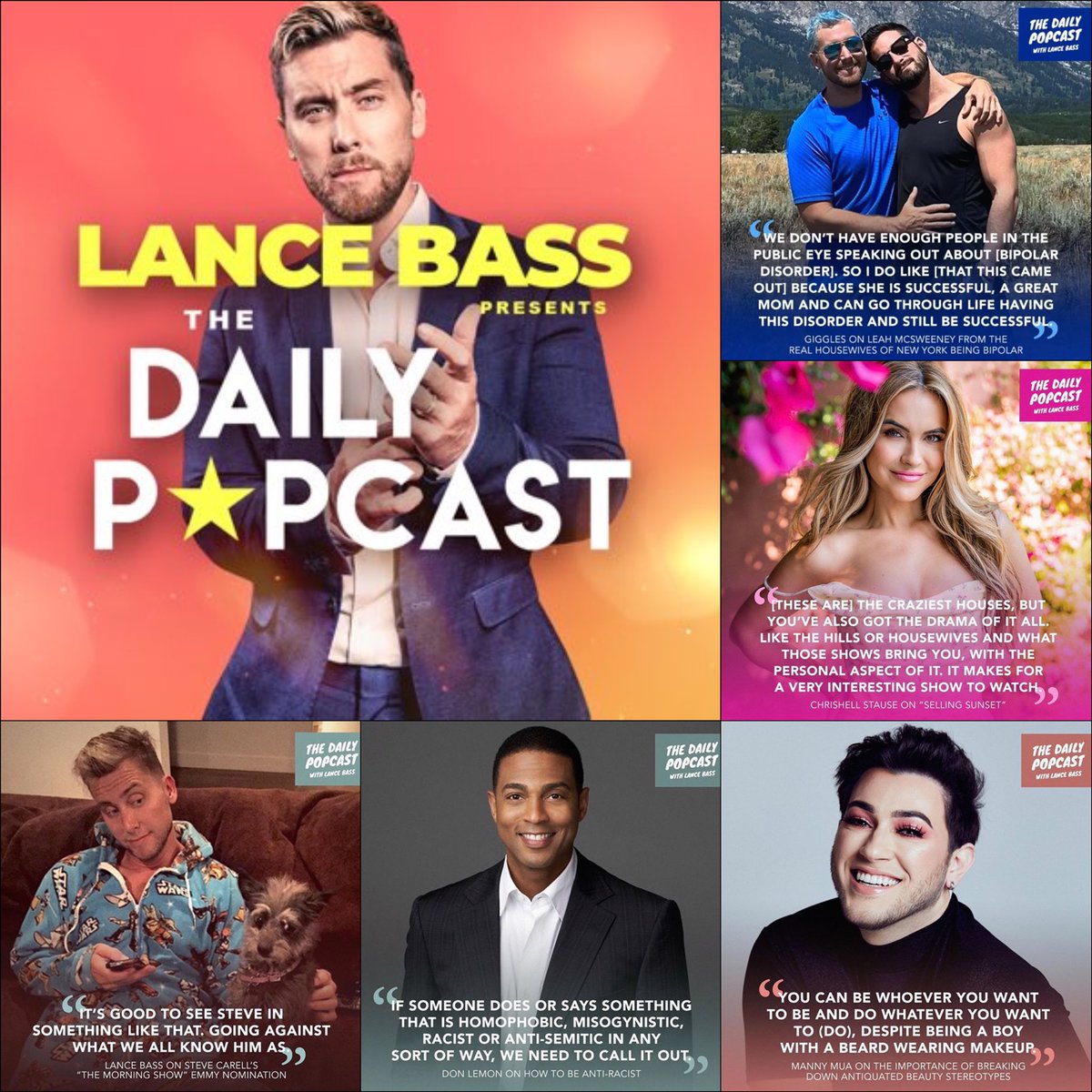 LanceBassCntrl's tweet photo. Catch up on a great week of @thedailypopcast with guests @donlemon @MannyMua733 & @Chrishell7! Plus #emmypredictions & #realityroundup! Don’t forget to Rate, Review & Subscribe! @LanceBass @jesskeenerr @MichaelTurchin @LiseeD https://t.co/tX2fejy3He