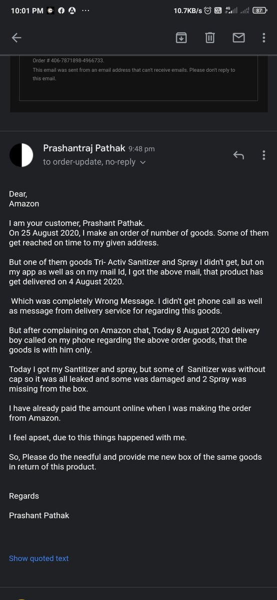 PrashantRajP7's tweet photo. @AmazonHelp 

Dear, 
Amazon

I have given my detailed problem in screen shot,  as well as delivery message.
Please do the needful

Regards

Prashant Pathak 
India https://t.co/bQ7HjQSwO7