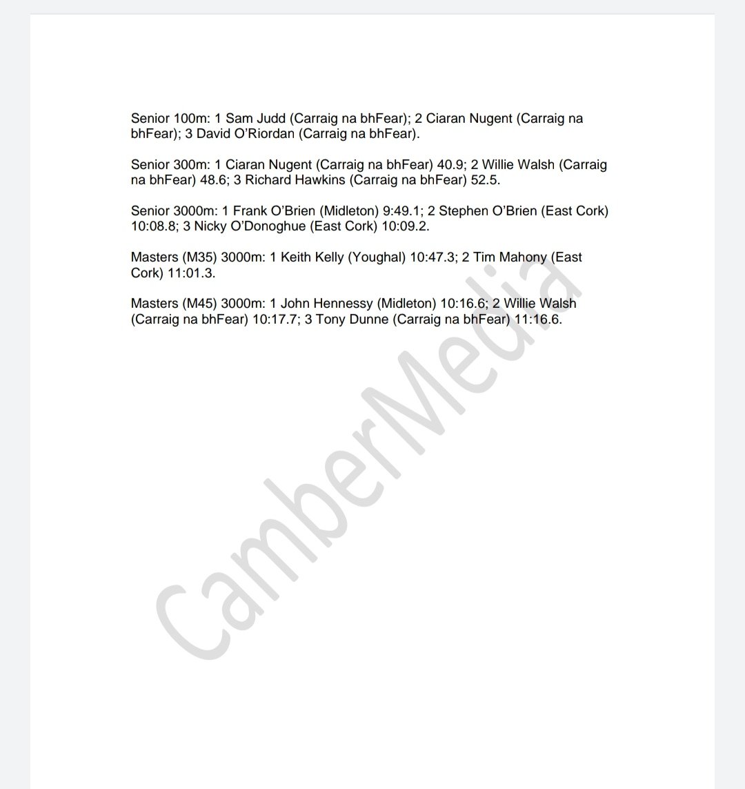 East Cork Athletics Div.Track &amp; Field C/Ships 2020 Day 1 Aug.6 <a href="/CnaBhfearac/">Carraig na bhFear AC</a>