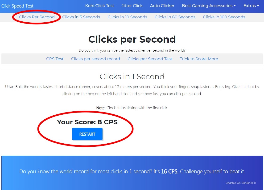 Clicks per Second Click speed test in 1 second 
