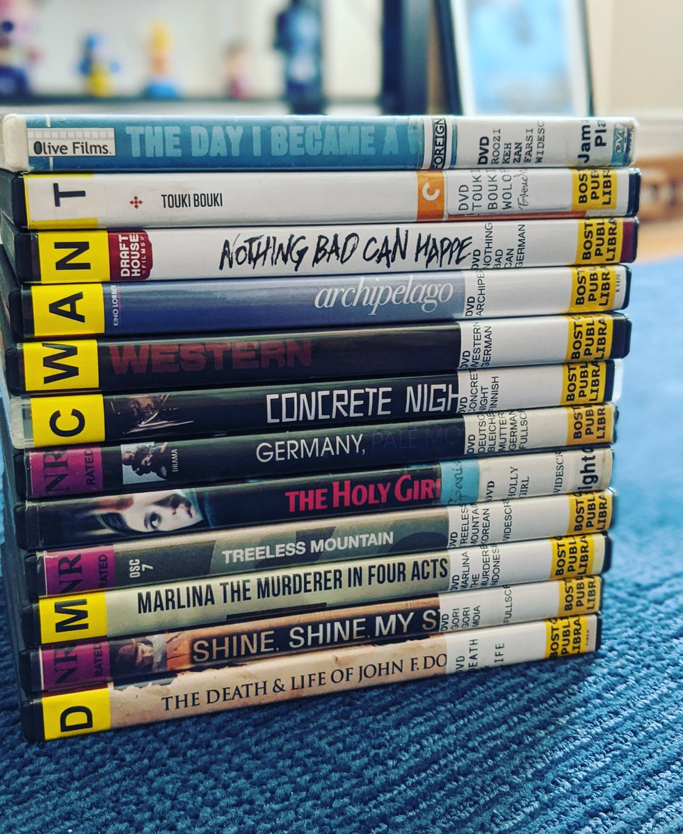 sujeilugo's tweet photo. My stack of library DVD holds... #therehere #allthefilms #reeowomen https://t.co/BeJHhQWkzW