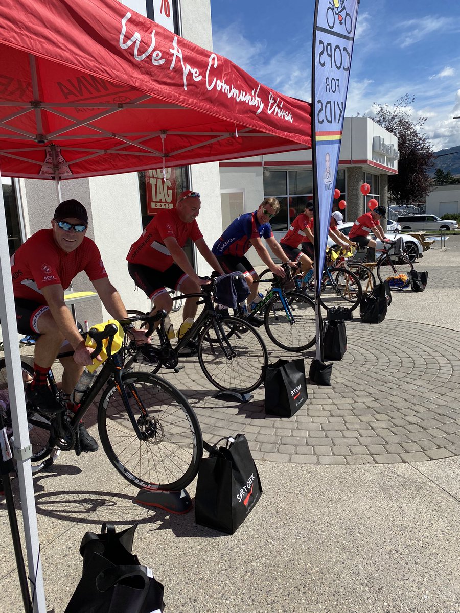 C4K riders spinning at <a href="/KelownaToyota/">Kelowna Toyota</a> today until 3pm. Stop by &amp; check it out! #copsforkidsride