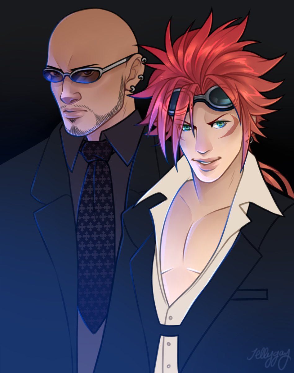 TrueJellygay's tweet photo. I can finally share the entire piece! My contribution for the @FF7Zine feat. everyone's fav "bad" boys~

#FF7 #FFVII #Reno #Rude #FinalFantasy7 #FinalFantasyVII #FF #FinalFantasy https://t.co/f9kXOQoU95