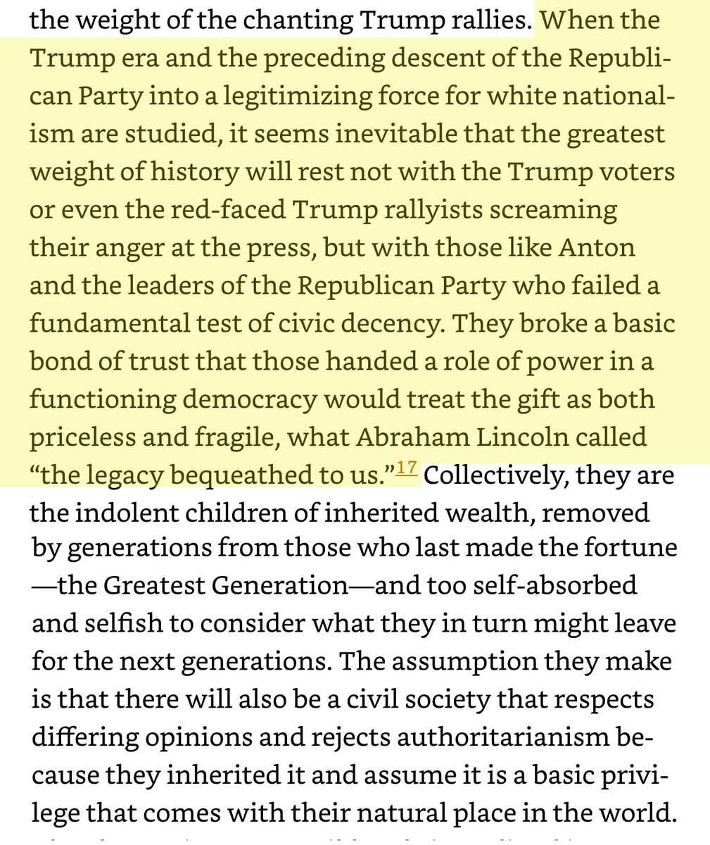 21/ I tried to tag  @stuartpstevens in the first tweet, but it didn't work. How about another quotation from the book?Stevens doesn't blame Trump voters. He blames the GOP leadership (himself included).He's now trying now to live up to the ideal of personal responsibility.