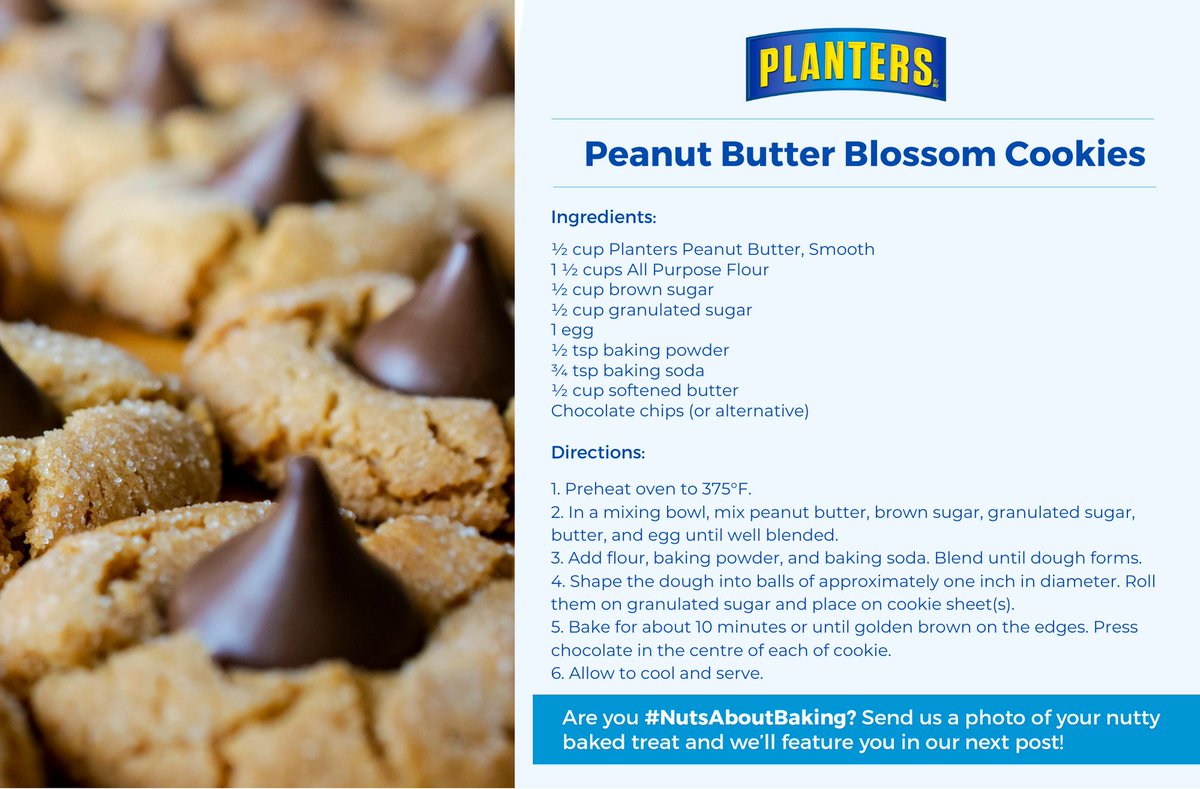planterscanada's tweet photo. Make this Saturday bright by baking this simple and delicious Peanut Butter Blossom Cookies. 

#NutsAboutBaking #PlantersPeanutButter #PlantersCanada https://t.co/XbcQ5DXctn