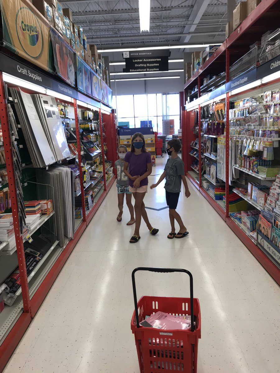 lisaredhead5's tweet photo. Back to school shopping looks a bit different this year.  Go to #Staples early to beat the crowds and wearing masks from #poshandcozy, but kids are still excited to pick out their binders 😊 https://t.co/gjyjHLGc4A