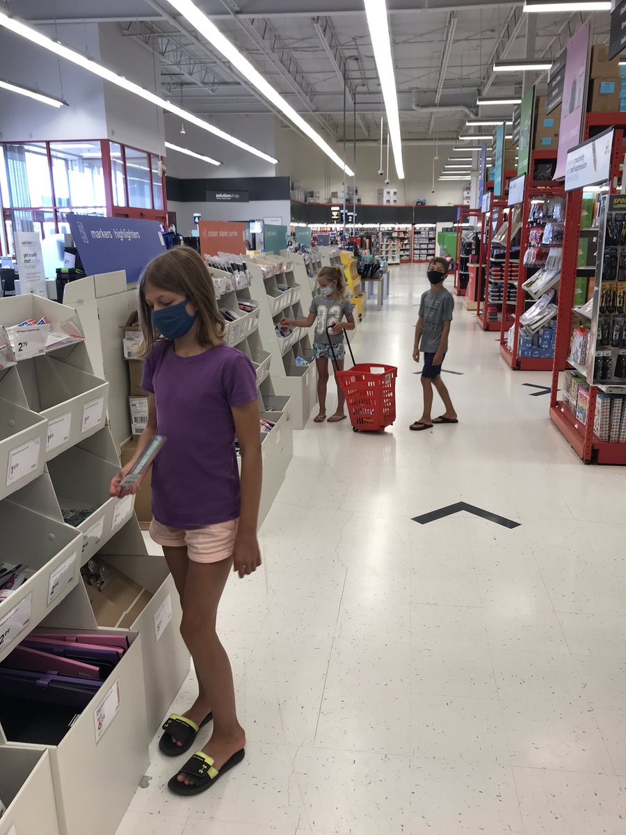 lisaredhead5's tweet photo. Back to school shopping looks a bit different this year.  Go to #Staples early to beat the crowds and wearing masks from #poshandcozy, but kids are still excited to pick out their binders 😊 https://t.co/gjyjHLGc4A