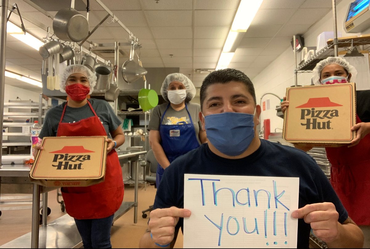 Edinburgcisd's tweet photo. A big THANK YOU to Dairy Max and dairy farmers for donating pizzas to our wonderful staff from the Child Nutrition Department, who are providing healthy meals to our children through the @Edinburgcisd Curbside Meal Pick Up Program. #ConnectwithECISD #ECISD #dairyamazing https://t.co/GKYBrO1pg7
