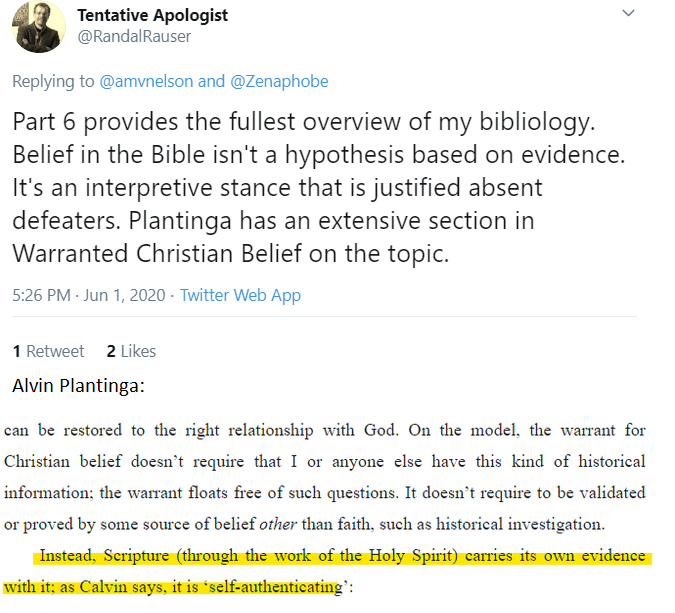 ReliefBelief's tweet photo. Randal Rauser ladies and gentlemen, the bible is true because I feel it when I read it. [One wonders, has Randal read the whole Bhagavad Gita or the Quran to make sure there's no passages in there that tell him they are true?]
#plantinga

#atheism https://t.co/U1A83afZaI