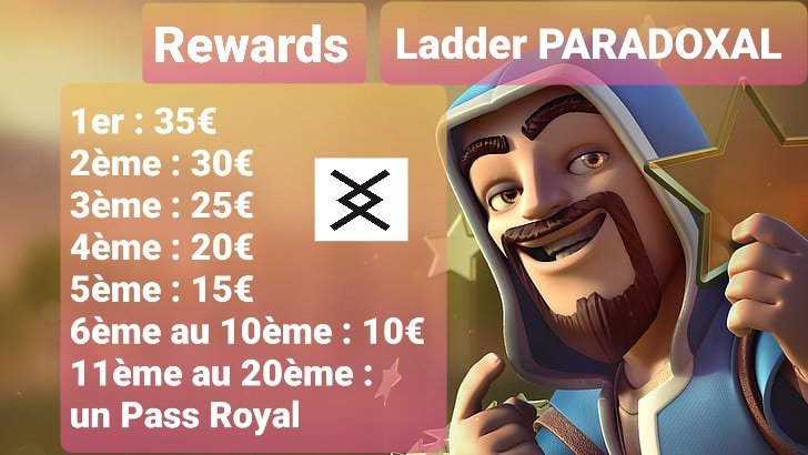 ⚜REWARDS LADDER PARADOXAL⚜
Si tu es intéressé tu as jusqu'au 10 août pour postuler sur discord (le lien ci-joint) et peut-être intégrer notre clan 1er top FR 🥇🏆
discord.gg/fdkQdmn