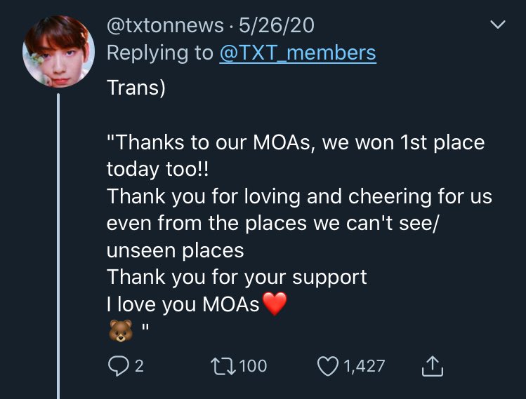 also...moa (모아) means “to gather” in korean  so take for example this post Beomgyu madegoogle translates it to “thanks to the people who gathered, we became first place today!”, but an accurate description reads “thanks to our moa, we won 1st place today too!”