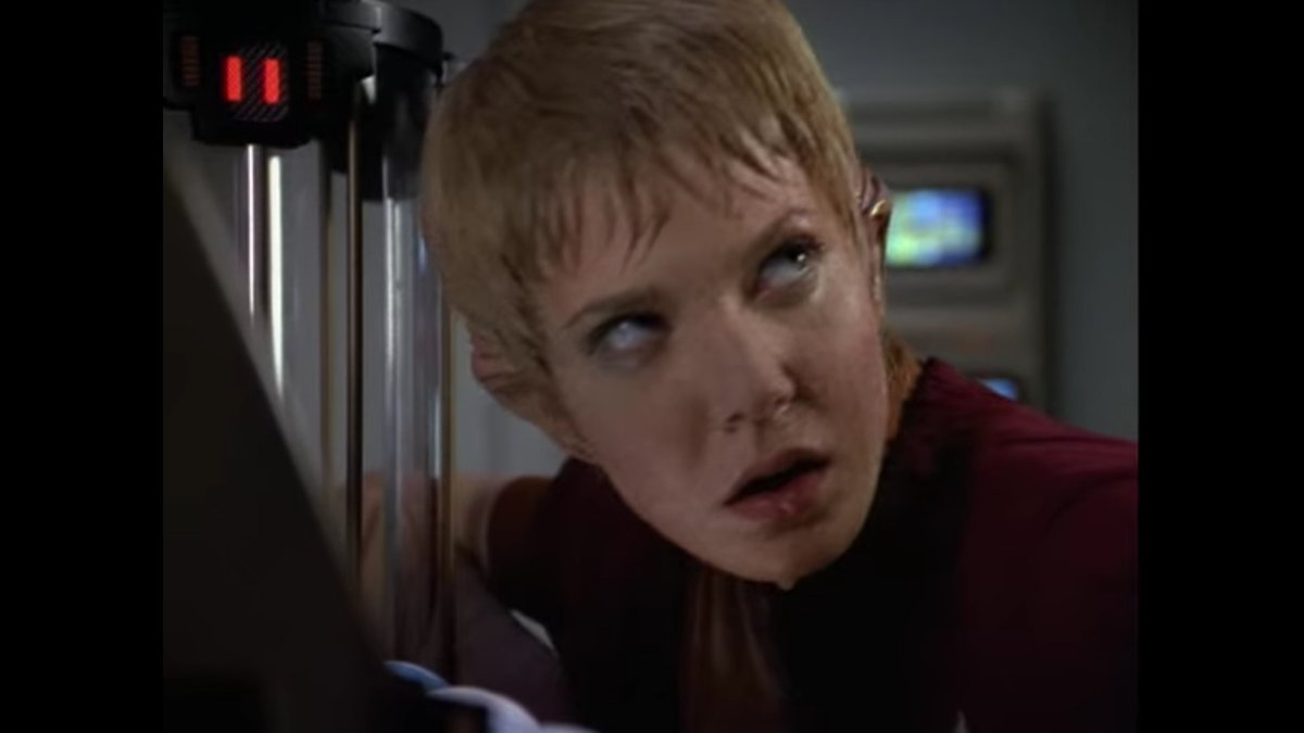 The biological circuitry in the ship catches a viral infection and to purge it they give the ship a "fever" by dialling up the temperature and I must say, as I am suffering through a heatwave atm, the Voyager crew are a Mood.