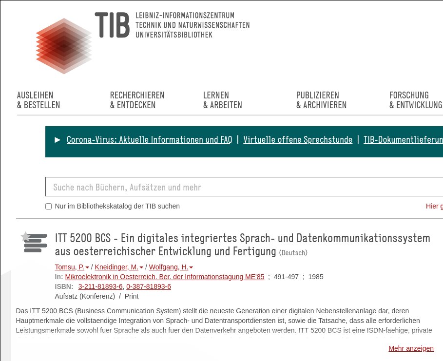 Description of an article about ITT 5200 BCS in the Microelectronics in Austria journal  https://www.tib.eu/de/suchen/id/tema-archive%3ATEMAE86090931089/ITT-5200-BCS-Ein-digitales-integriertes-Sprach/