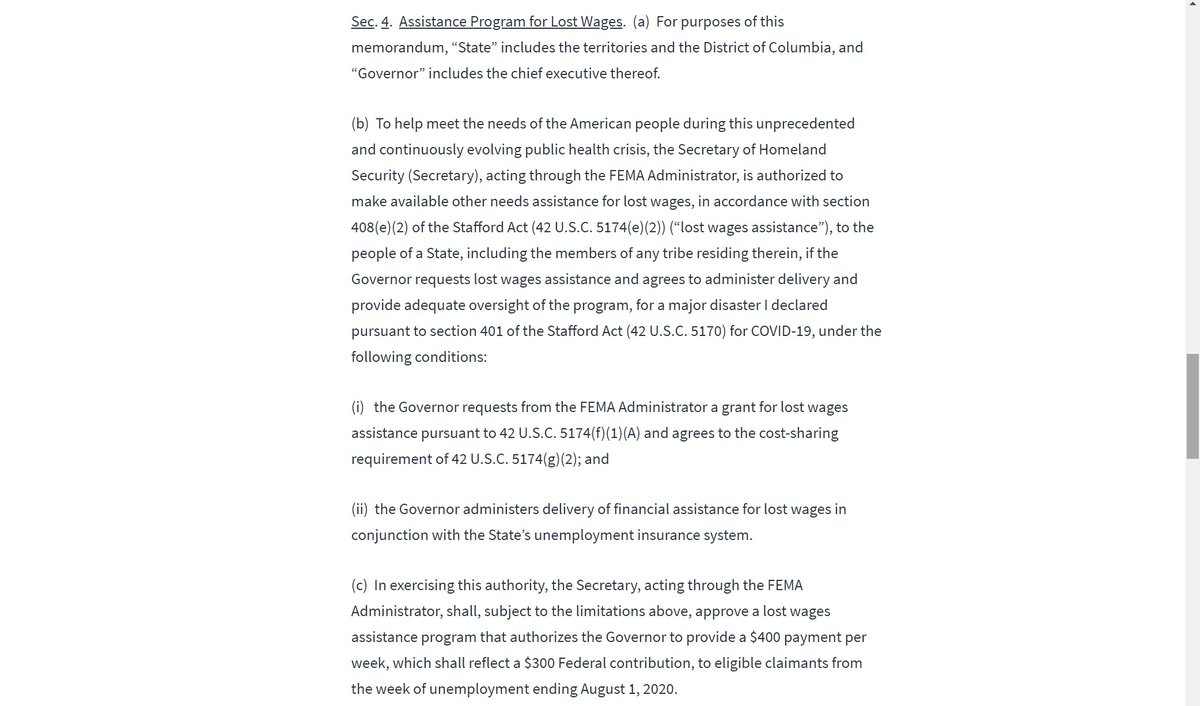 Here is the key part of the unemployment insurance one. *To be clear, the legal authority to do this is highly dubious.* But, at best, it's a $300/week federal contribution redirecting money that, by my estimate, would cover about 4 weeks for the currently unemployed.