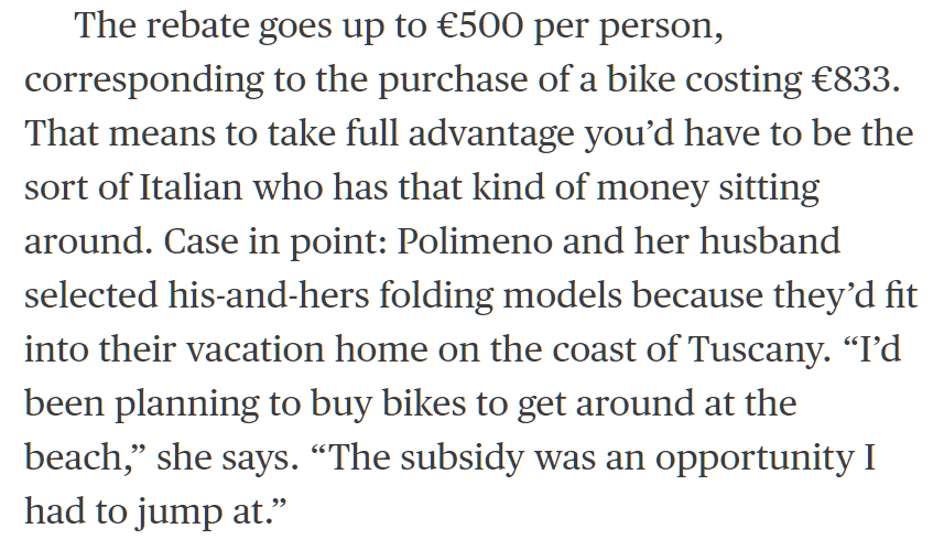 This is a classic anti-government pot shot - find rich people using a universal benefit for something even slightly frivolous (and then lump it in with other, genuinely stupid programs, like subsidizing middle class home renovations)