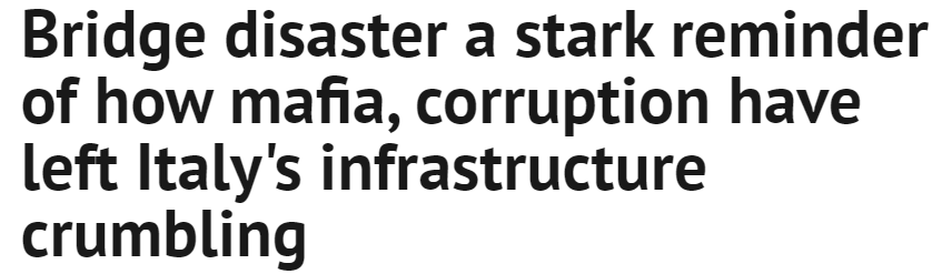 PS: lol at suggesting Italian infrastructure investment as more efficient. Sure, yeah that's totally efficient, not corrupt at all.(Remember the Genoa bridge falling down? Even Montreal has a problem with Mafia siphoning money in infrastructure)