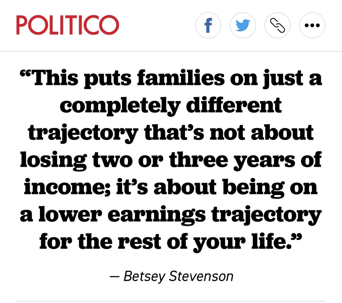 Labor Economist Betsey Stevenson: “We are letting the whole child care system erode in such a way that it’s not going to be there for us when we are fully ready to go back.” As that forces some women to leave the workforce, they could face a lifelong drag on their earnings. 9/