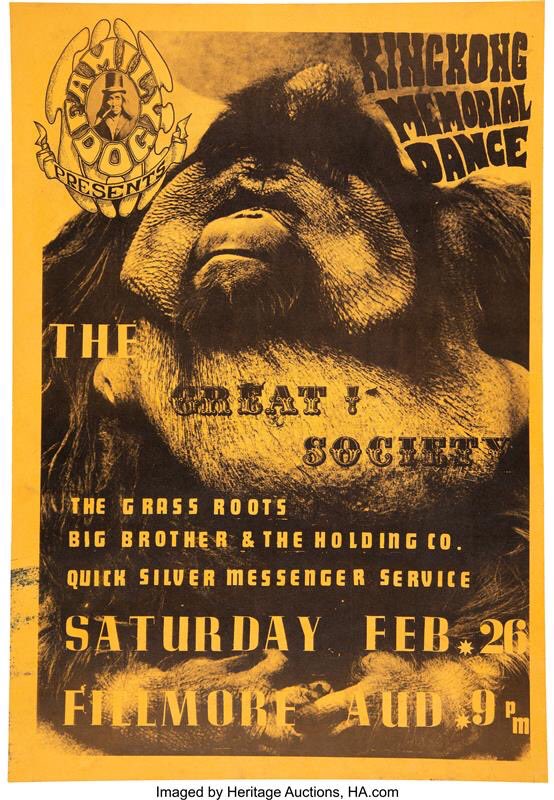 HeritageAuction's tweet photo. #HeritageLive: Incredible first printing FD-2 "King Kong Memorial Dance" Rare 1966 Family Dog Fillmore Concert Poster – only the second Family Dog poster, debuting new FD logo – goes for $31,250!!! https://t.co/I6S5HCQcB2
#auctionupdate #rareposter https://t.co/1Nd3Y5cMoe