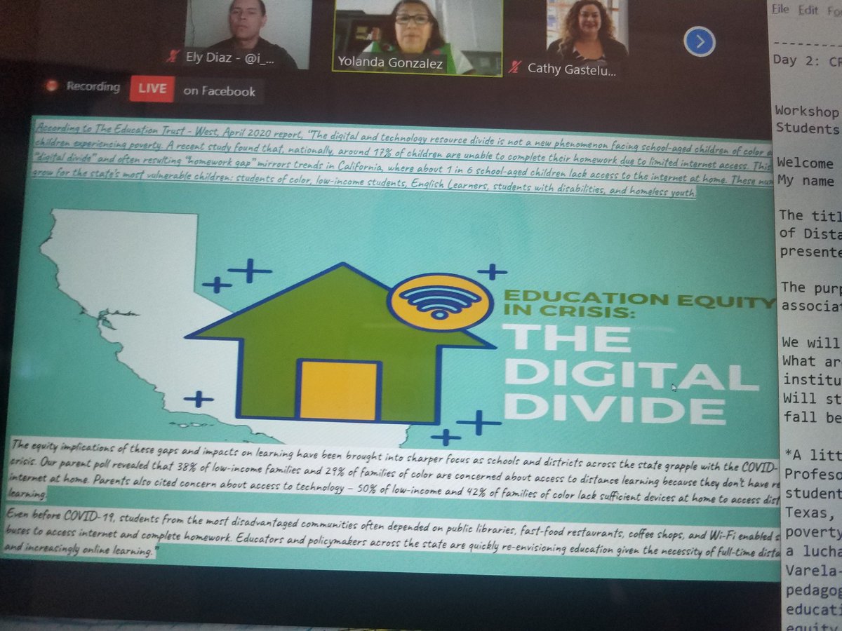 i_AM_theChange's tweet photo. LIVE Now!! 
With Profesora Yolanda Varela Gonzalez
discussing: Bridging the Digital Divide of Distance Learning for Students of Color

https://t.co/g0f2CE48oU
@CRSEALeadership
#onlinelearning #ethnicstudies #racestudies #chicanostudies https://t.co/XoC4HjkWC2