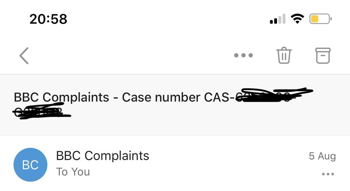 Step 2 : Wait about 15 minutes and you’ll get an email confirming reciept of your BBC complaint with a case number. Write this down as this is the number you need for the ofcom complaint. The email will look like this