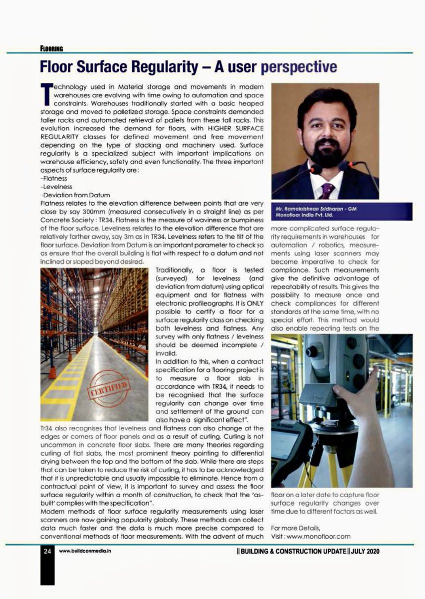 ChristopheCORTINOVIS (@kriscorti) on Twitter photo “Floor surface regularity- A user perspective “
An article from Ramakrishnan S. <a href="/MonofloorI/">MonofloorIndia</a> in BUILDING AND CONSTRUCTION - Jul 2020
#floorflatness #automaticwarehouse #Robotics #AGV <a href="/Fl_Dynamics_RCR/">Floor Dynamics RCR</a> <a href="/RCRIF/">RCR Ind. Flooring</a> #Monofloor “Floor surface regularity- A user perspective “
An article from Ramakrishnan S. <a href="/MonofloorI/">MonofloorIndia</a> in BUILDING AND CONSTRUCTION - Jul 2020
#floorflatness #automaticwarehouse #Robotics #AGV <a href="/Fl_Dynamics_RCR/">Floor Dynamics RCR</a> <a href="/RCRIF/">RCR Ind. Flooring</a> #Monofloor