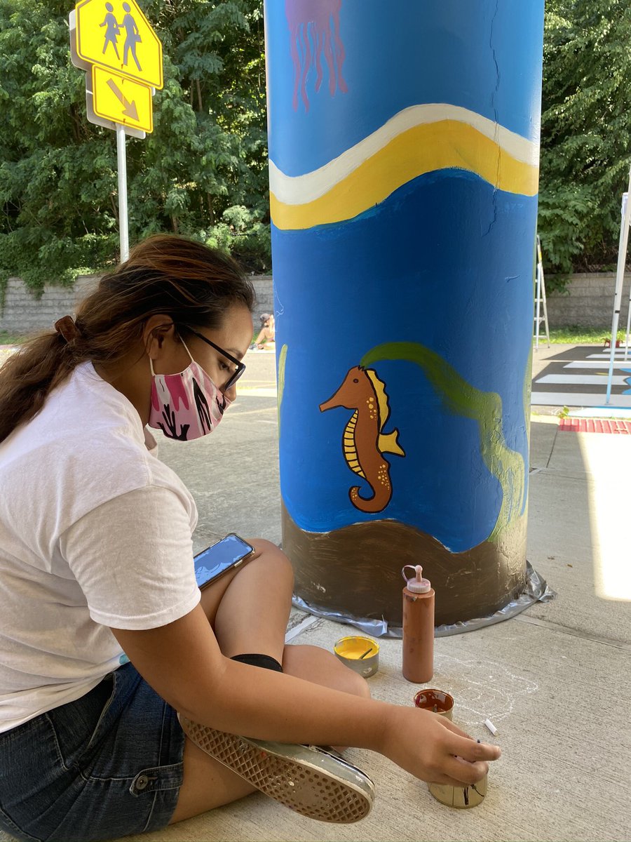 lof_art's tweet image. Paining the crosswalk at #BishopWoodsSchool for a nice welcome back when school starts back up!