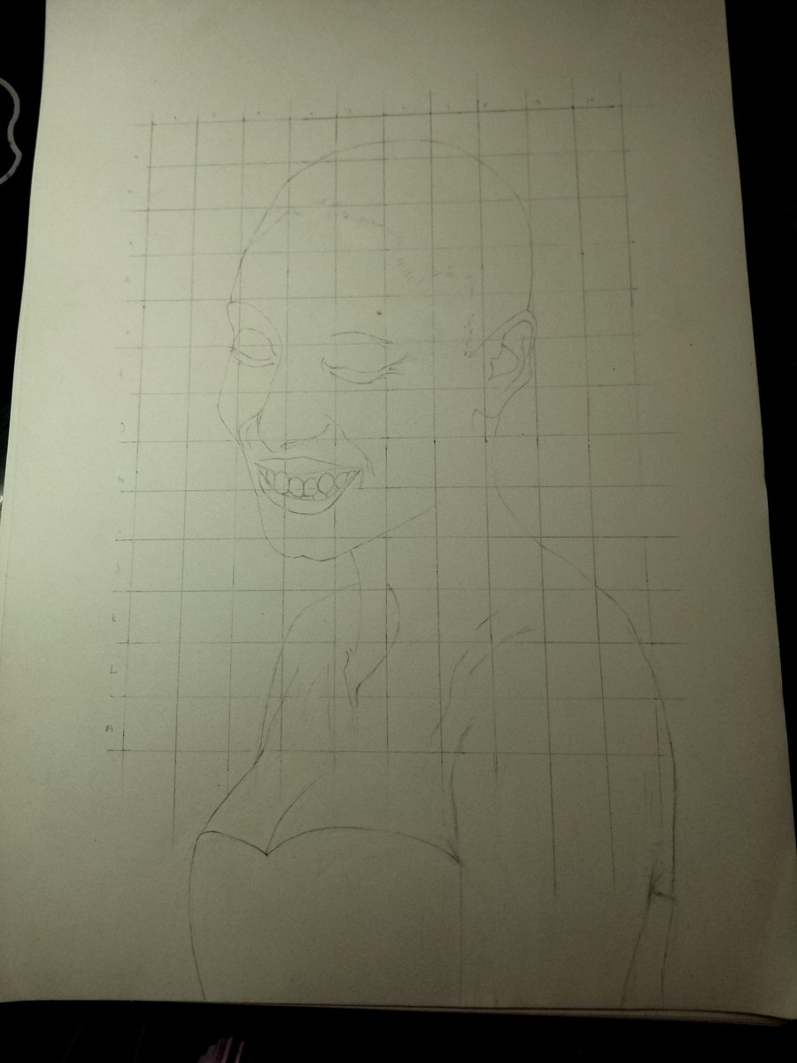 A day after I went to UTC , I started drawing my gridlines, I didn't use gridlines when drawing pencils portraits before so it was something new and a little exciting.After drawing the lines and my outline, my excitement got exhausted.