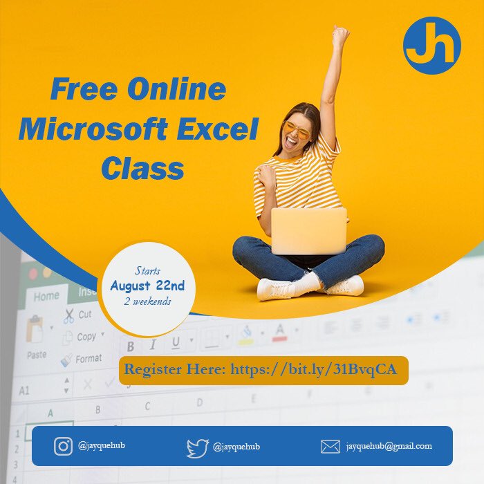 jayquehub's tweet photo. Register for the free Microsoft Excel Class.
https://t.co/wwtI0WmjSM https://t.co/gXx4adFkmq