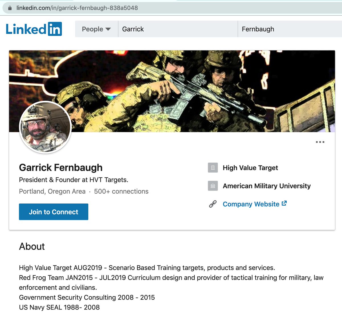 An ex-Navy SEAL with twenty years service currently living in Happy Valley.