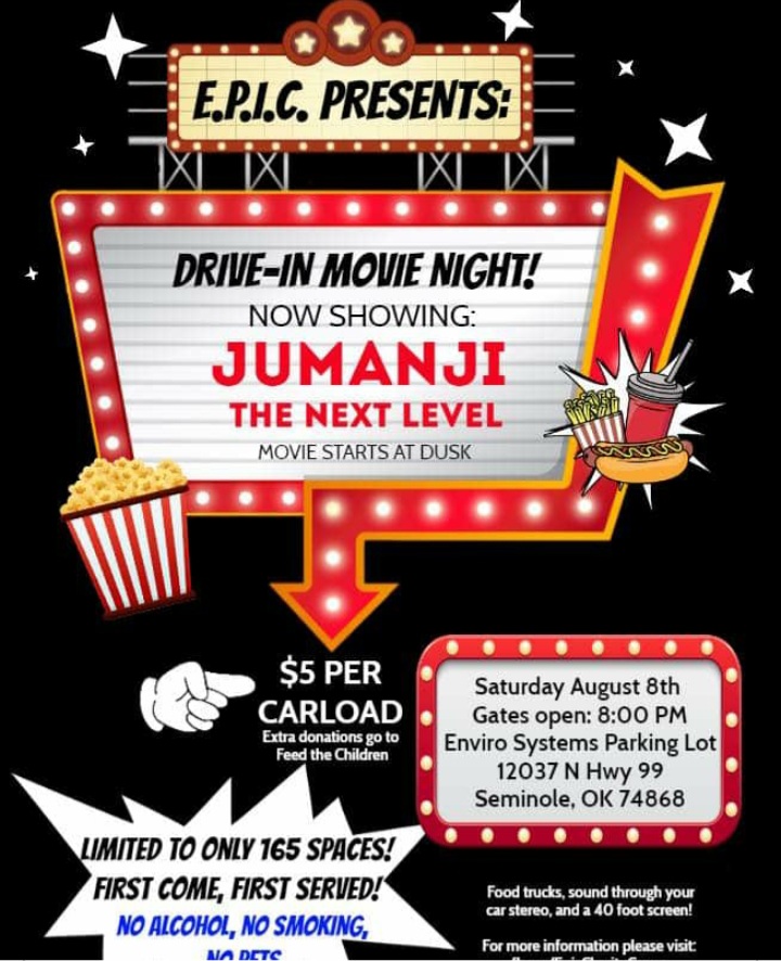 Serving dinner 5:30 until the movie starts at ENVIRO SYSTEMS in Seminole tonight.  <a href="/okiefoodtrucks/">Okie Food Trucks</a> #driveinmovie #movie #foodtruck