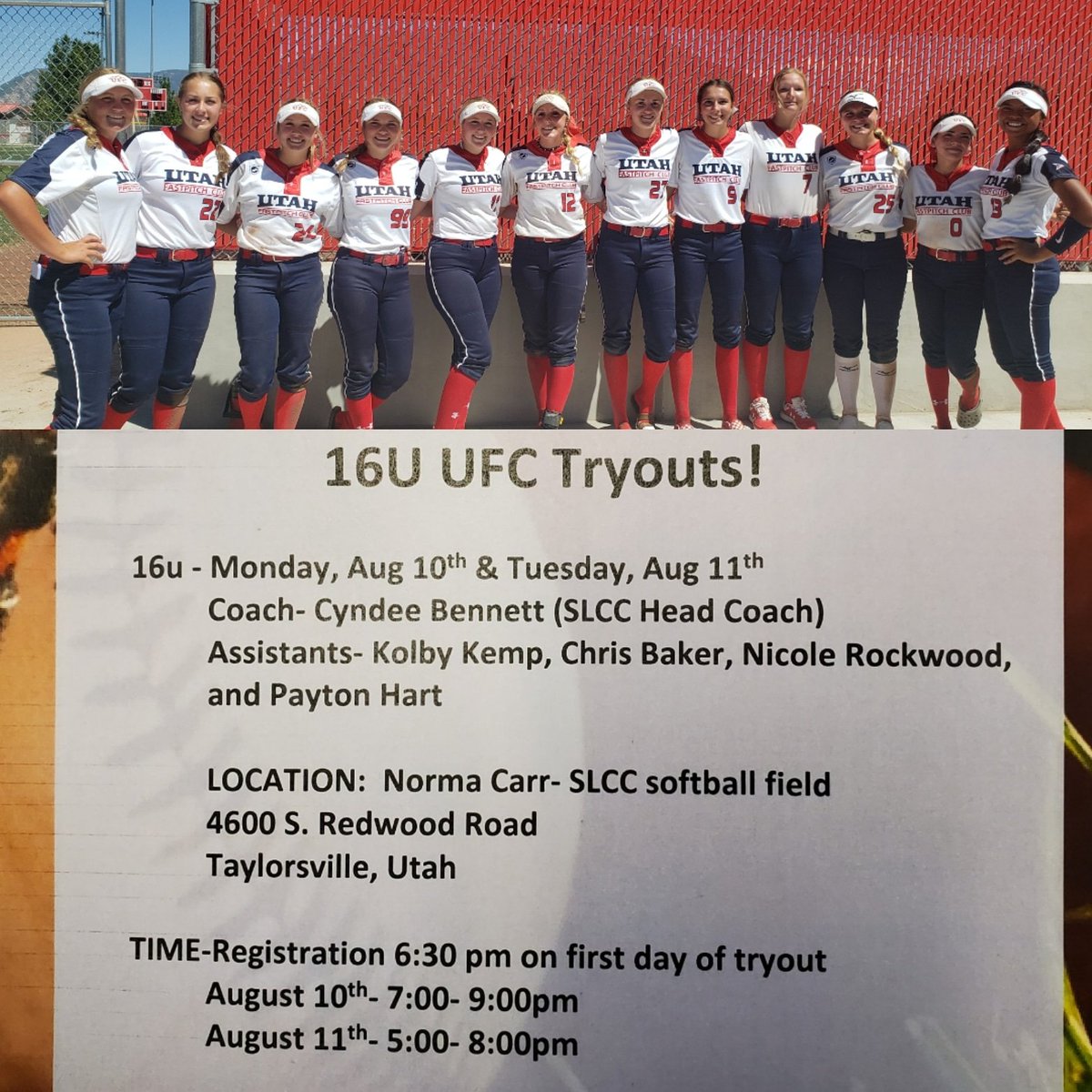 UFCsoftball's tweet photo. Heading to the 'Ship!!!  Good Luck UFC-Baker!!!  And come see us at tryouts next Monday and Tuesday!!! #goufcsoftball #represent https://t.co/BUhImtUInc