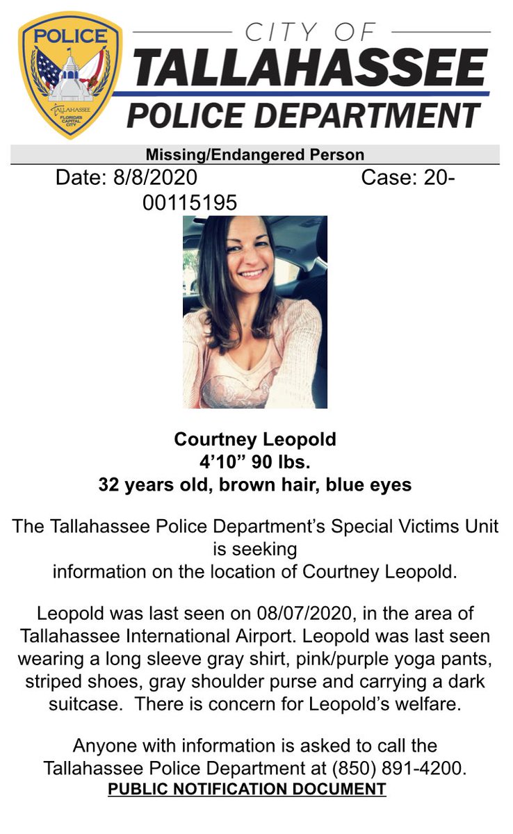 Please share and help us locate this missing person. If you have info about Courtney’s whereabouts, please call TPD at 850-891-4200. #MissingPerson